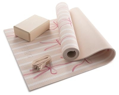 MYGA Yoga Starter Set - 6mm Non-Slip Yoga Mat, Yoga Block and Strap - Starter Kit for Beginners in Pilates, Exercise and Fitness - Choice of Design (Bows)