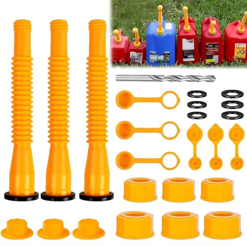3 Stück Benzinkanister Ausgießer Skalierbar Tankstutzen Gas Can Spout Replacement Set Mit 8mm Bohrer Passend für die Meisten 1/2/5/10 Gallonen-Gläser