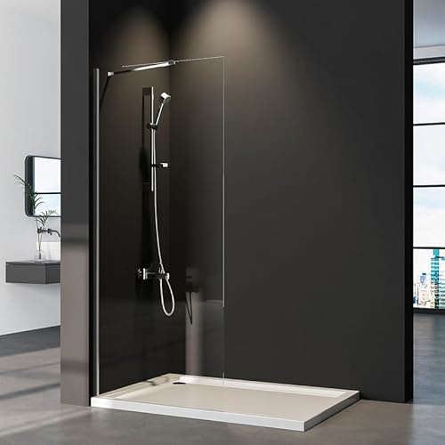 WDWRITTI Dusche Walk-in Duschwand 80cm Duschtrennwand, Duschabtrennung mit 6mm esg-sicherheitsglas, Walk in Dusche Höhe 195cm in Chrom Alu