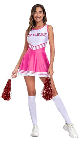 Generisch Stitch adventskalender 2024, Cheerleader Kostüm Damen Sexy - Cheerleader Kleid Kostüm 80er Jahre Amerikanische Cheerleader mit Pompons Uniform für Karneval Fasching