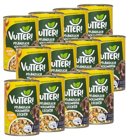 VUTTER Nassfutter Wie Huhn, 12x400 g: Hundefutter Vegan - Alleinfutter für Hunde - Fleischähnlich für hohe Akzeptanz - Sojaprotein für Muskeln, Zink für Haut & Fell, Kalzium für Zähne & Knochen