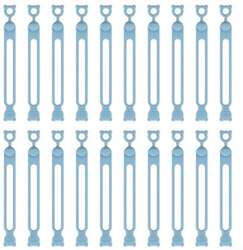 20 Pcs Silicone Cable Straps - Elastic Silicone Cord Organizer Straps - Reusable Silicone Cable Straps for Earphone/Phone Charger/Audio Cable/Computer(Blue)