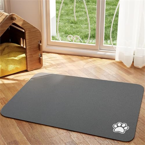FANSU Volltonfarbe Napfunterlage Hund Saugfähig Schnelltrocknende, Waschbar rutschfest Futtermatte, Universell Futtermatte Hund Futterunterlage Katze, für Hunde & Katzen (Dunkelgrau,80x120cm)