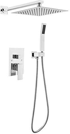 CCKUHN Cabezal de Ducha de Lluvia Grande de 10 Pulgadas con rociador de Mano, Juego de Grifo de Ducha de Pared, reemplazo baño (Plata)