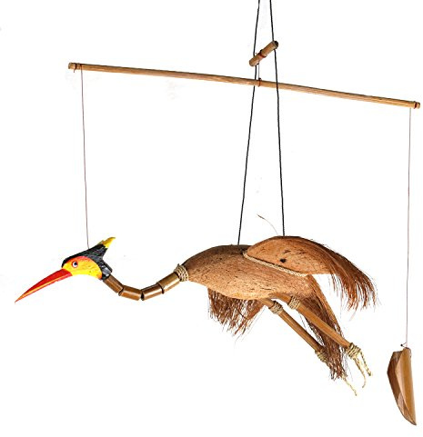 Tokoindah Handgefertigte Schwing-Figur Vogel aus Naturmaterialien – bewegliche Hänge-Dekoration für Garten, Balkon & Zuhause