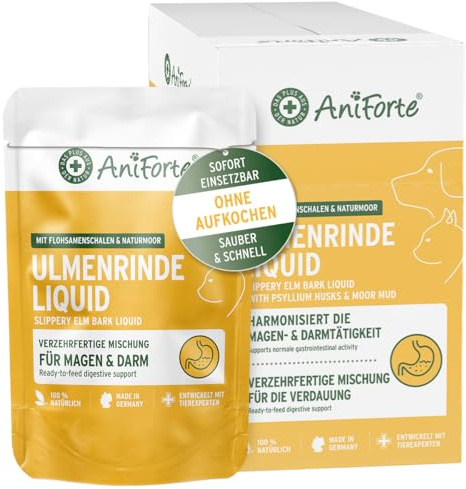 AniForte Écorce d'orme liquide pour chiens et chats 14 x 30 g – Prête à manger, sans ébullition, avec cosses de psyllium et tourbe médicinale, favorise la digestion, l'estomac et les intestins