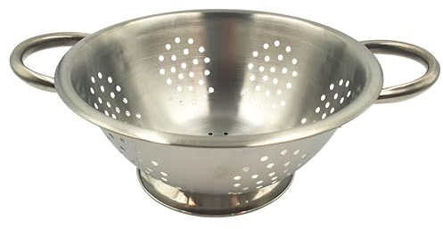 Fackelmann 20cm Colander, 1pc, Stainless Steel, Medium Mango Punch | Deep Mixing Bowl, Sieve for Straining, Drainer with Sturdy Base & Two Handles, Freestanding Vegetable & Pasta Strainer