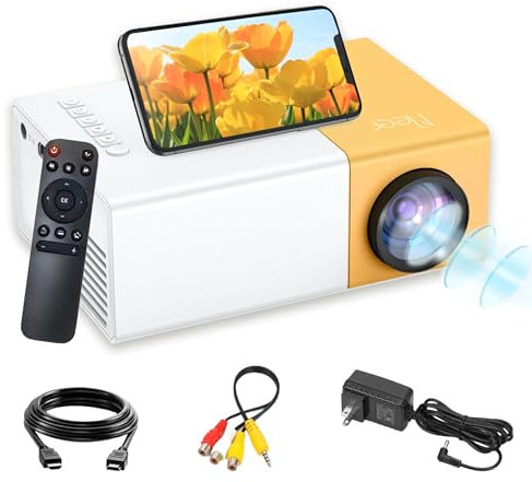 YG300 Mini Proyector Portátil,Full HD 1080P Proyector Inteligente de bajo Ruido para Cine en casa,Video proyector de Cine pequeño Compatible con DVD/Phone/HDMI/USB/PC/Audio,Interior Exterior (Yellow)