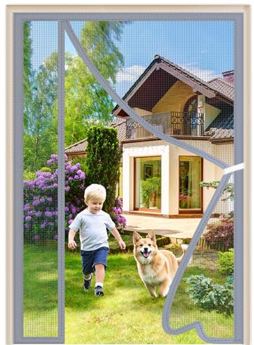 Seitliche Öffnung Fliegengitter Tür Insektenschutz Grau 140x225cm Magnetvorhang Fliegennetz Moskitonetz Magnetische Adsorption Faltbar Waschbares für Wohnzimmer Terrassentür