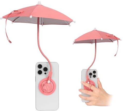 Magnetic Phone Umbrella, Mini Phone Umbrella for Sun – Flexible, Rotatable, Anti-Glare for Outdoor Use (A-Pink)
