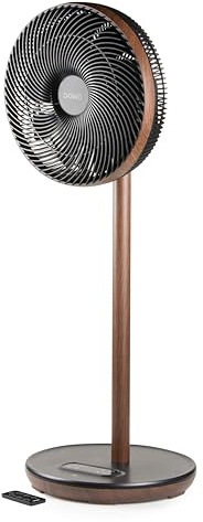 DOMO DO8155 - Ventilador de pie (DC ECO – Estilo madera, oscilación 3D, mando a distancia, silenciador, modo bebé, diámetro 33 cm, DO8155)