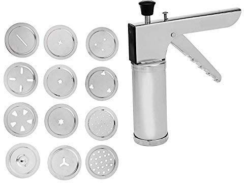Namkeen Maker Griffpresse aus Edelstahl mit 15 verschiedenen Sieben für Namkeen, Bhujia, Snacks, Chakli, Nudeln, Idiyapam, Gathiya und herzhaft, 1 Stück