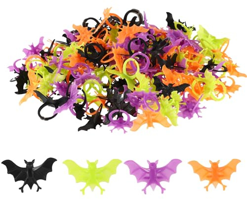 Sinbana 160pcs Bat Rings, 4 Styles Plastic Premium Adjustable Halloween Bat Fake Toys Rings Funny Halloween Party Decorations for Cupcake Decorations Party Favors