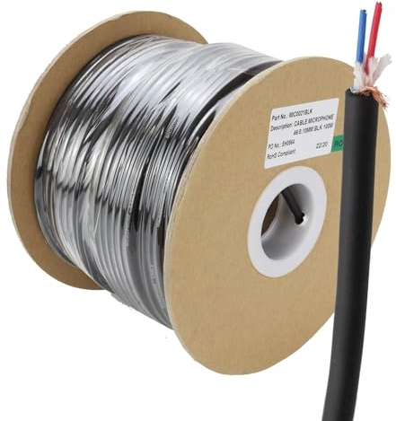 Microphone Cable 2 Core Copper Screened Flexible Lead Bare Ended Reel 100m Black