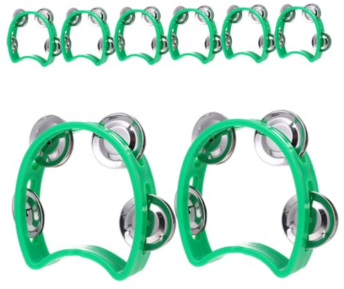 Outanaya 8 Stück Teiliges Grünes Handtrommel Schellen pro Trommel Verstärkter Rahmen Leichtes Kindertamburin für Frühe Musikförderung Ergonomisch Fördert Rhythmus und Feinmotorik