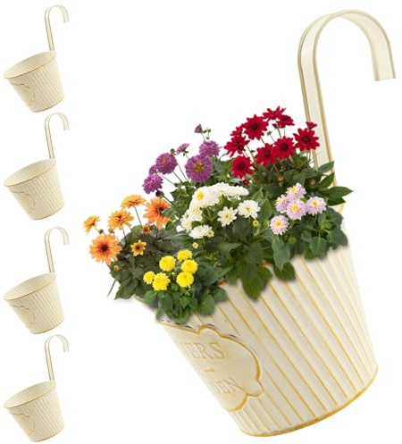harupink 5 vasi da fiori da appendere in metallo, stile vintage, da appendere con foro di drenaggio e gancio rimovibile, robusto, per giardino, balcone, terrazza, balcone decorativo (beige)
