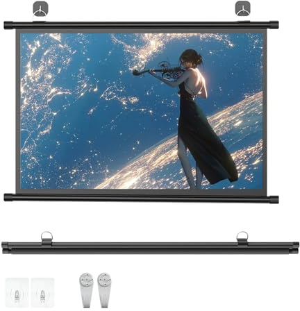 Ecran Projection 16:9 Manuel Enroulable, 4K HD Écran Vidéoprojecteur De Cinéma, 30 40 50 60 72 Toile De Projecteur Pour Home Cinéma, Bureau, Conférence, École Et Camping(30)