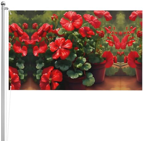 Rote Geranien doppelseitige Flagge, 90 x 152 cm, schwere, dreilagige doppelseitige Outdoor-Flagge, 90 x 152 cm, Polyester-Gartenbanner