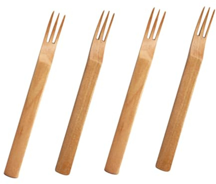 TOPPERFUN 4 pièces Fourchettes Bois Trois Dents Fourchettes à Fruits Réutilisables Salade pour Fêtes Bar Plage