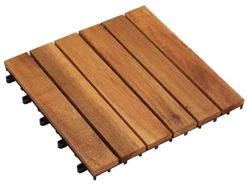 Mokuyary Lot de 10 dalles en bois d'acacia - 30 x 30 cm - Motif vertical - Revêtement de sol - Pour jardin, terrasse, balcon