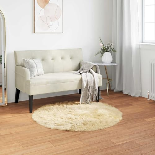 Tonture Alfombra de piel de oveja artificial Tafalla crema Ø 120 cm redonda, Flokati de poliéster, decoración de suelo extrasuave para sala de estar, dormitorio, acogedora alfombra interior, duradera