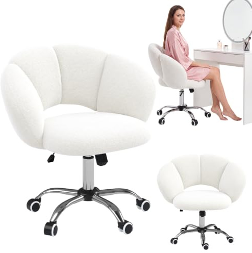 Bellamio Meli Schreibtischstuhl in Wolkenform – Schminkstuhl Weiß – Bürostuhl mit Verstellbarer Lehne – Drehstuhl mit Rollen 140 kg belastbar – Höhenverstellbarer Stuhl für Homeoffice/Kinderzimmer