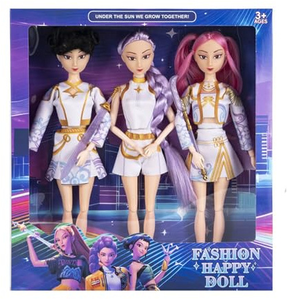 K-Pop Set di 3 Bambole di Avventura con Spade, 2 Versioni (Con/Senza Musica), Bambole Articolate con Outfit Trendy, Bambine 3+ Anni, Giocattolo per Feste e Compleanni (Senza Musica)