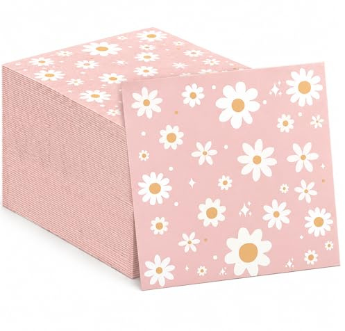 24 Stück Gänseblümchen Servietten, 33x33 cm Blumen Servietten Rosa | Papierservietten Frühling, Blumen Tischdeko, Gänseblümchen Deko Geburtstagsservietten für Party