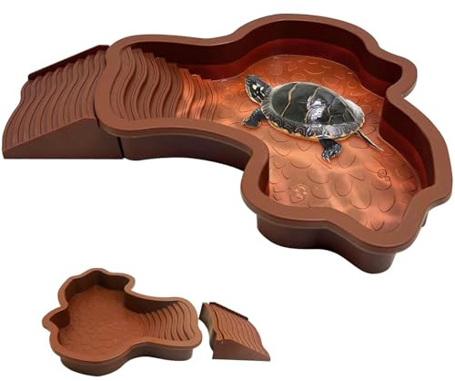 Générique Abreuvoir Tortue Terrestre - Piscine pour Tortue avec DéTachable Rampe, 35x28.5x4.3cm, Bassin pour Tortues, pour Tortues, LéZards, Gecko Et Amphibien. (Rouge Brun)