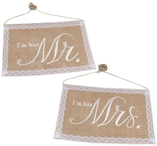 PERSELOSO 2 Stück Stuhldekor aus Jute und Leinen für Hochzeit mit Mr und Mrs Banner Romantischer Stil Leicht und Einfach zu Befestigen für Verlobungsfeier und Hochzeit
