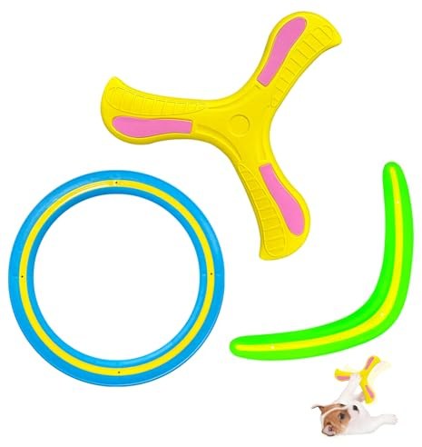 Rdunulioo 3 Stück Boomerang & Frisbee Hund Set, Rückkehr Bumerang und robuste Hundefrisbee, Leichte Flugscheibe für Outdoor, Camping, Park und tägliche Haustieraktivitäten