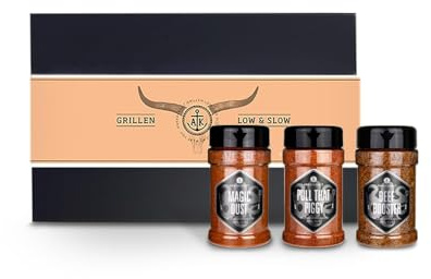 Ankerkraut Geschenk-Set Low & Slow, mit Beef Booster, Pull that Piggy und Magic Dust, zum Verschenken für Freunde und Familie, für BBQ und Grill-Abend, Gewürz in hochwertiger Deluxe-Box mit Banderole