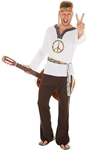 dressforfun Herrenkostüm Hippie Jimmy | Shirt mit Peace-Zeichen | Schlaghose mit Gummiband | inkl. Haarband und Bindegürtel (XXL | Nr. 300956)