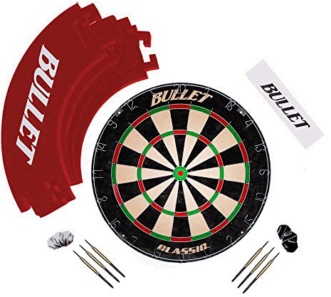 BULLET-Darts Sisal Dartscheibe Steeldart Turnierset - Inklusive 6X Steel Dartpfeile - Eva Surround Ring/Schutzring - Wurflinie/Oche - Komplettes Set inkl. Dart Zubehör - Für Profi und Hobby Darter