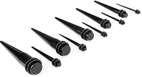 Piersando Dehnungsstab Ohr Piercing Dehnstift Dehner Ohrdehner Dehnstab Flesh Tunnel Plug Expander Taper Stab Gerade Schwarz 10er Set 1,6mm - 12mm