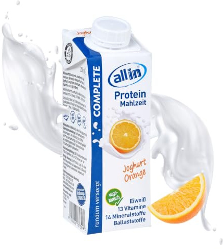 all in® COMPLETE Protein Mahlzeit 14 x 250ml - Joghurt Orange Protein Drink zur schnellen Gewichtzunahme oder als Meal Replacement | Hochkalorische Trinknahrung