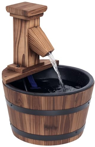 Outsunny Wood Barrel Patio Water Fountain Garden Decorative Ornament Water Feature with Electric Pump Rustic Brown