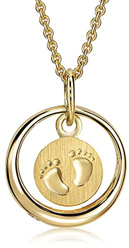 Xaana Taufkette Taufring mit Zirkonia und Babyfußabdruck-Einhänger aus 333er Gelbgold incl. vergoldeter Silberkette 36/38cm AMZ0486