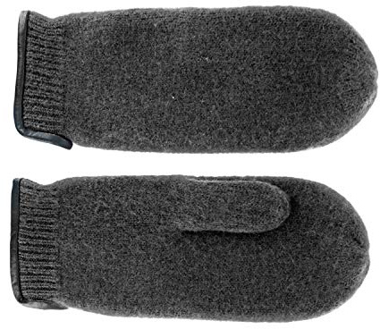 fiebig Manopla de pura lana con borde de cuero | Guante de lana fina para hombres y mujeres | En muchos colores y tamaños (9,5-L, Anthracite)