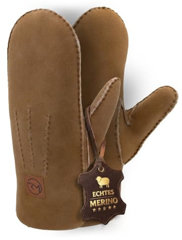 Rohn Moden Lammfell Fausthandschuhe Arber – Luxuriöse Fäustlinge für Damen und Herren, gefertigt aus 100% weichem spanischem Merino Schaffell in der edlen Farbe Camel