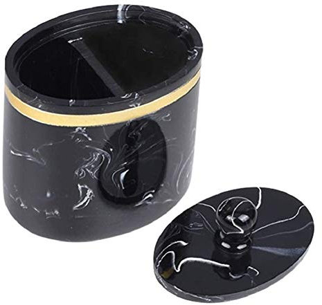 FülleMore Wattestäbchenbehälter aus Kunrtharz Marmor Optik Wattestäbchen Aufbewahrungsbox mit Deckel rutschfest Zahnstocher Box Wattestäbchen Box Staubdicht Kosmetik Organizer (Schwarz)