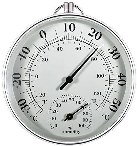 Thermometer Aussen - 10cm Thermometer und Hygrometer Kabelloses Wandmontiertes, Analoges Thermo-Hygrometer Geeignet für Häuser, Gewächshäuser, Gärten, Autos, Batteriefrei (Grau)