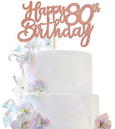 3 Pieces Happy 80th Birthday Cake Topper Rose Gold Glitter 80 Cupcake Toppers Happy 80th Birthday Cake Decoration for 80th Cheers to 80 Birthday Party Decoration Supplies