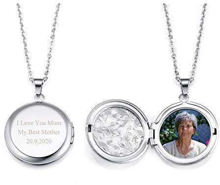 Zysta Collana Foto Testo Personalizzata per Donna Pendente Medaglione Rotondo Argento Oro Rosa Portafoto Locket Ciondolo Regalo-Argento