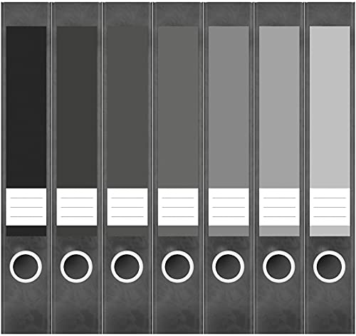 Etiketten für Ordner | Farben Mix Grau | 7 Aufkleber für schmale Ordnerrücken | Selbstklebende Design Ordneretiketten Rückenschilder