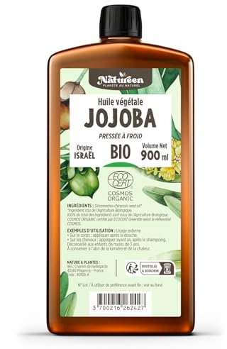 Huile de JOJOBA Bio 900 ml - Cosmos Organic - Planète au Naturel - Pure, Naturelle et Pressée à froid - Cheveux, Corps, Peau