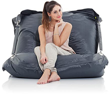 SMOOTHY Original Supreme Indoor & Outdoor Sitzsack XXL 450L Riesensitzsack Sitzkissen Sessel für Kinder & Erwachsene (Stein-Grau)