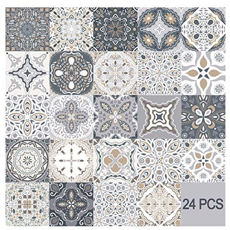 HORIWE Mosaico Muro Piastrelle Adesivi 24 Pezzi PVC Piastrelle Adesivi Marocco Autoadesivo Carta da parati Impermeabile Adesivi murali per la cucina, guardaroba, da tavolo (15x15cm(6x6),Marocco)