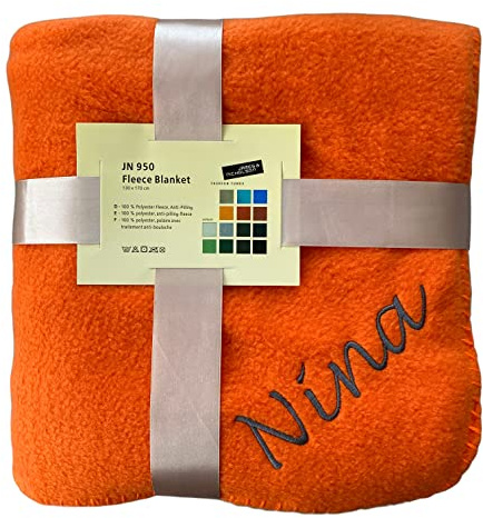 Schnoschi Copertine Pile con Nome, Ricamata, 170 x 130 cm, Colore: Arancione