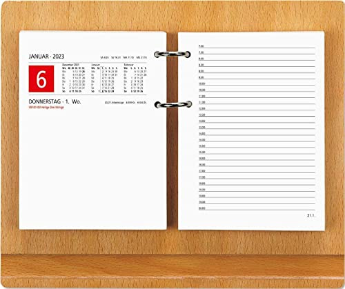 Großer Umlege-Kalender 2023 - 10,5x14,2 cm - 1 Tag auf 2 Seiten - zum Einheften - Bürokalender mit 2-fach Lochung - Stundeneinteilung von 7 - 20 Uhr - 338-0000